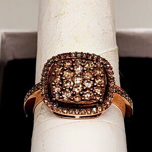 Natural Champagne Diamond ring in 14k Rose Gold vermeil over 925 SS 1.00tcw sz 8